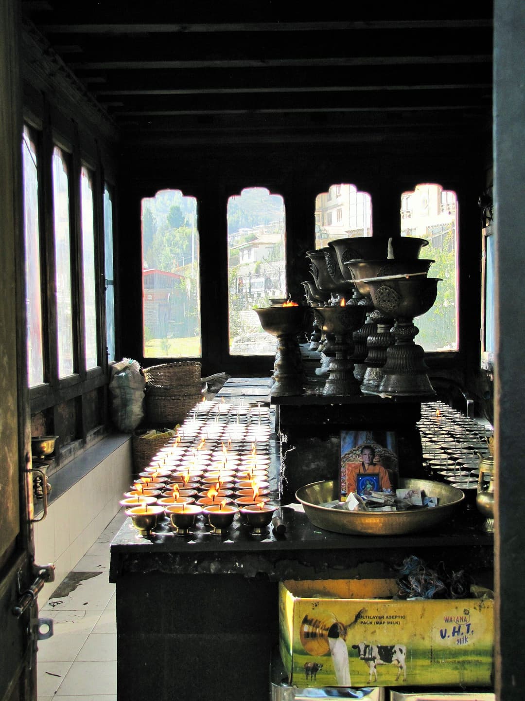Butter lamps burning at the National Memorial Chorten, Thimphu
