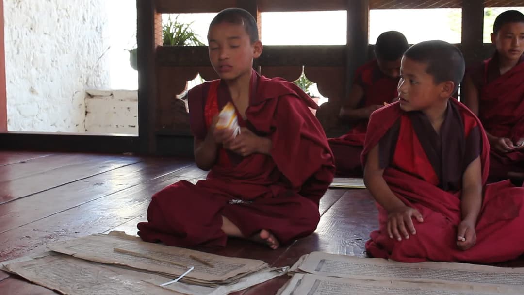 Young monks sitting together during a study break